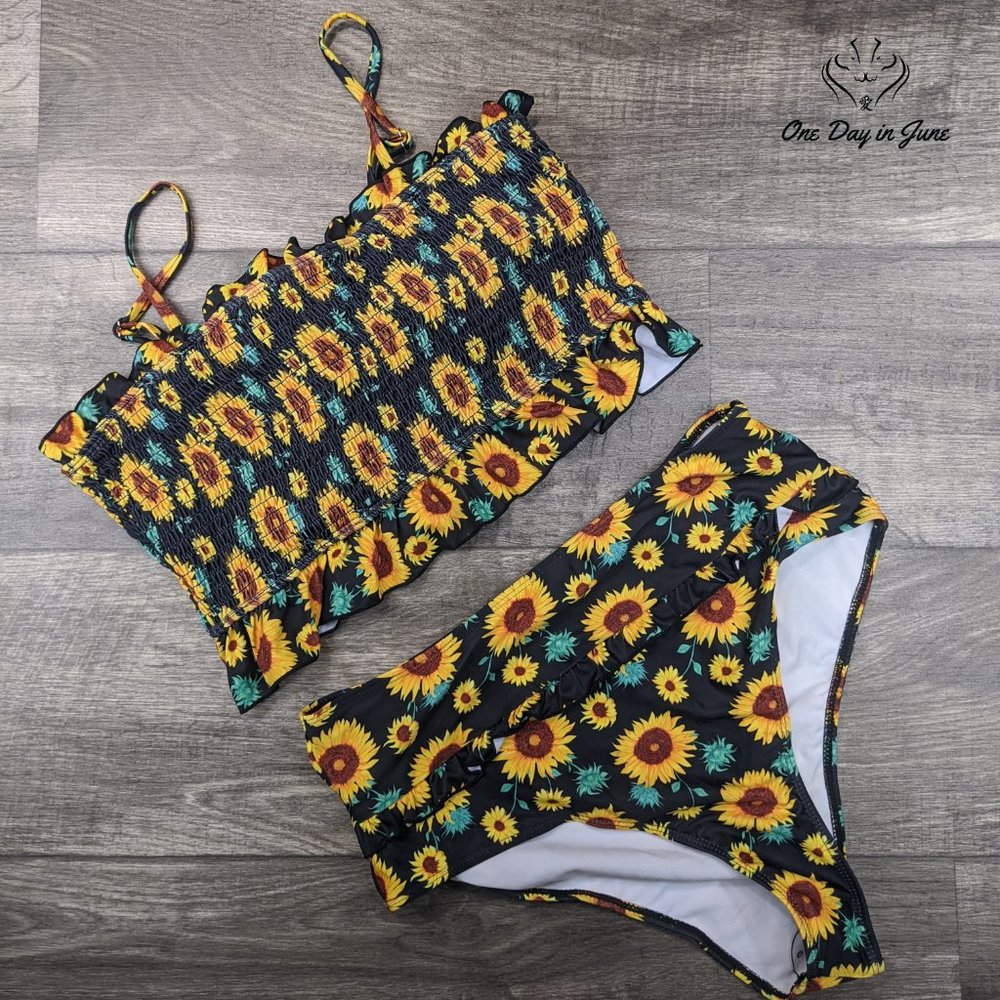 Bandeau Ruffled Smocked Bikini